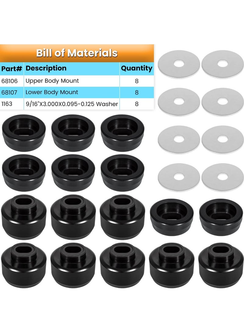 7-141 Body and Cab Mount Bushing Kit for Chevy Silverado & Sierra 1500/2500 2WD/4WD 1999-2014 Polyurethane Body Cab Mounts & Washers (Black 24PCS) - Image 2